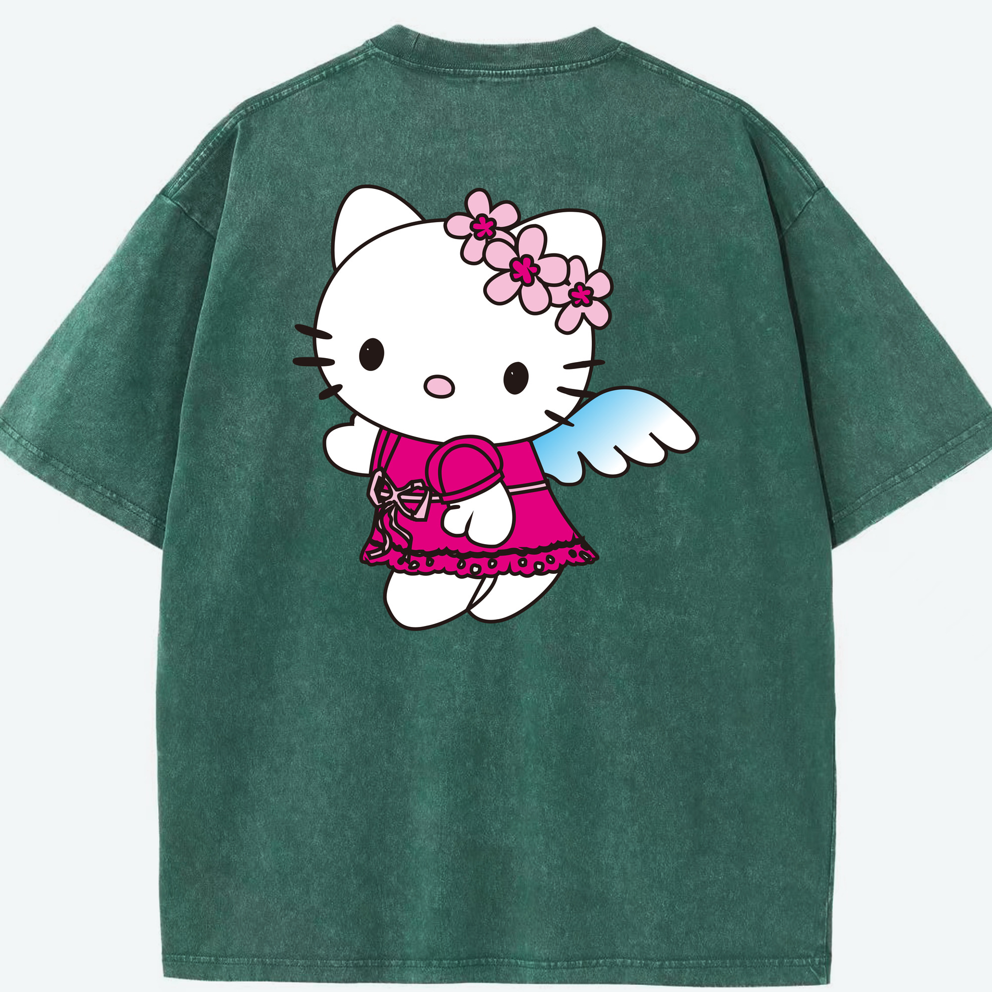 （画像用） Hello Kitty ハローキティ 綿100% ヴィンテージ風 半袖Tシャツ（背面プリント）